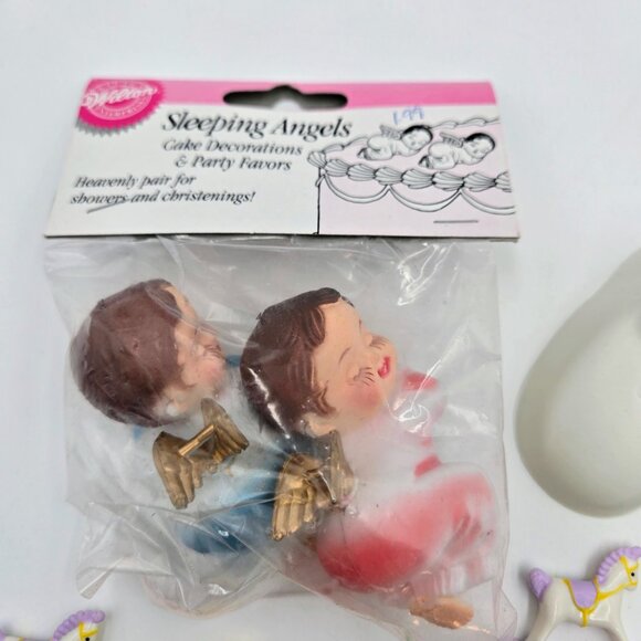 Vintage Wilton Cake Decorations Cherub Sleeping Baby Boy Girl Shower Angel Read - Picture 4 of 8